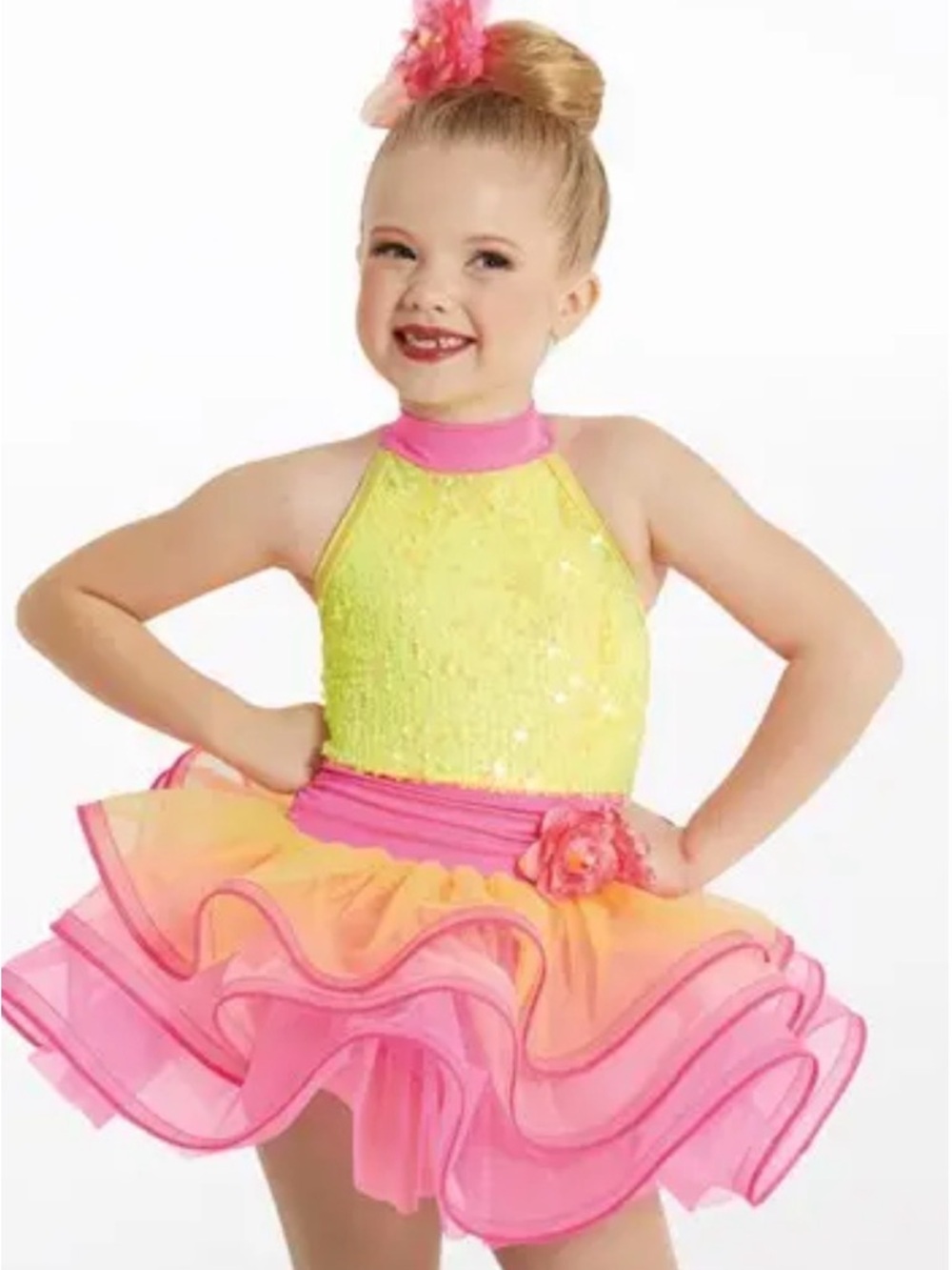 Weissman Showtime "Shake It Off" Yellow and Hot Pink Sequin Halter Tutu Costume